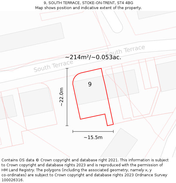 9, SOUTH TERRACE, STOKE-ON-TRENT, ST4 4BG: Plot and title map