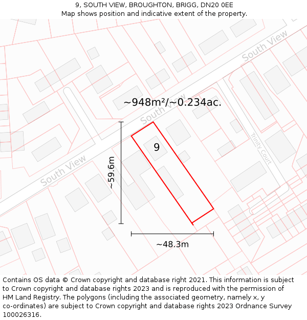 9, SOUTH VIEW, BROUGHTON, BRIGG, DN20 0EE: Plot and title map