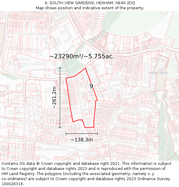 9, SOUTH VIEW GARDENS, HEXHAM, NE46 2DQ: Plot and title map