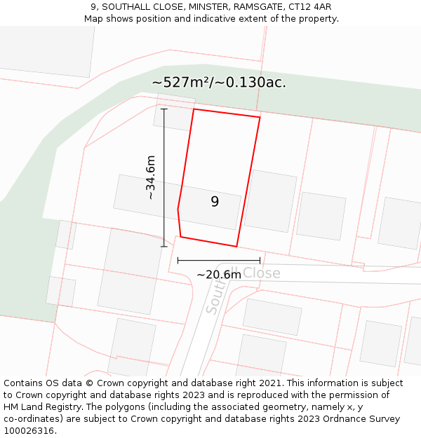 9, SOUTHALL CLOSE, MINSTER, RAMSGATE, CT12 4AR: Plot and title map