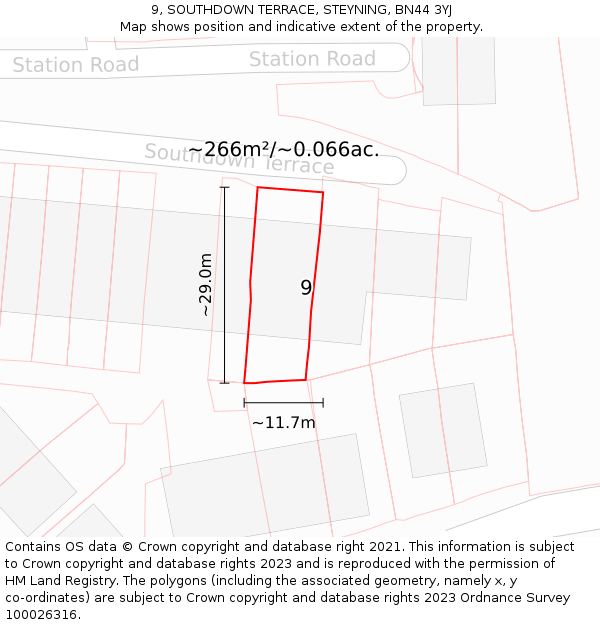 9, SOUTHDOWN TERRACE, STEYNING, BN44 3YJ: Plot and title map