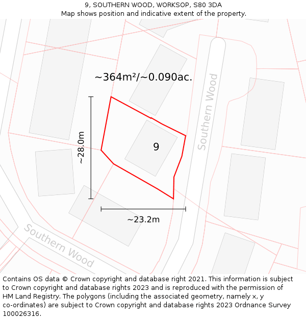 9, SOUTHERN WOOD, WORKSOP, S80 3DA: Plot and title map