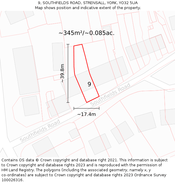 9, SOUTHFIELDS ROAD, STRENSALL, YORK, YO32 5UA: Plot and title map