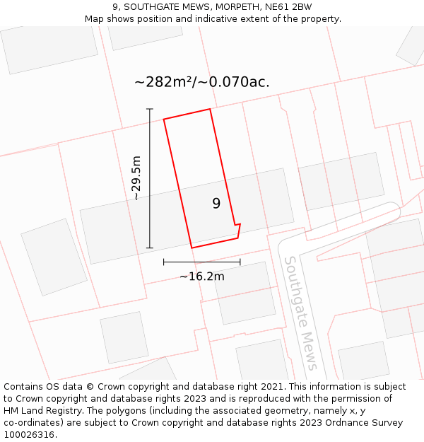 9, SOUTHGATE MEWS, MORPETH, NE61 2BW: Plot and title map