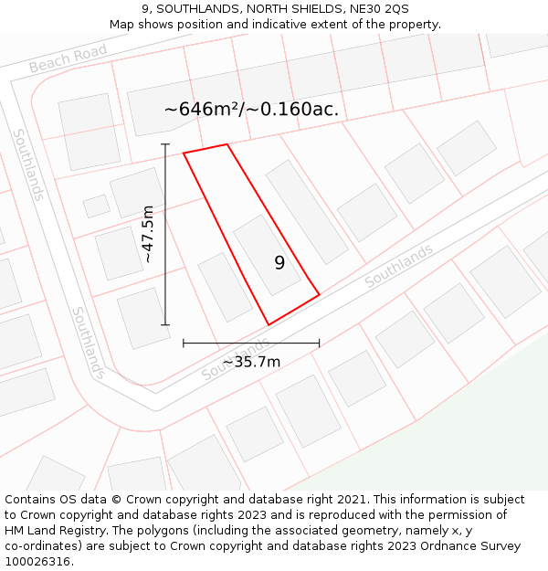 9, SOUTHLANDS, NORTH SHIELDS, NE30 2QS: Plot and title map