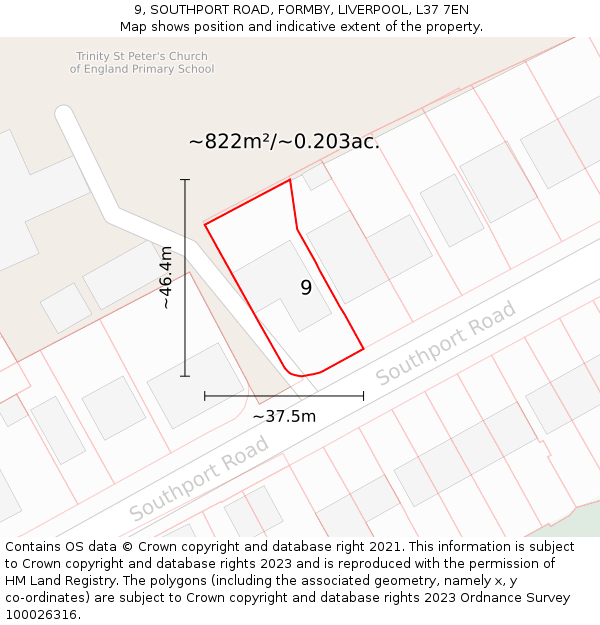 9, SOUTHPORT ROAD, FORMBY, LIVERPOOL, L37 7EN: Plot and title map