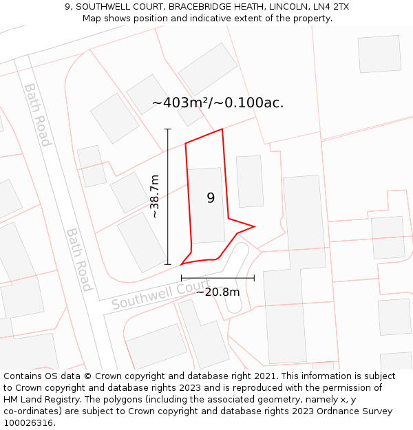 9, SOUTHWELL COURT, BRACEBRIDGE HEATH, LINCOLN, LN4 2TX: Plot and title map