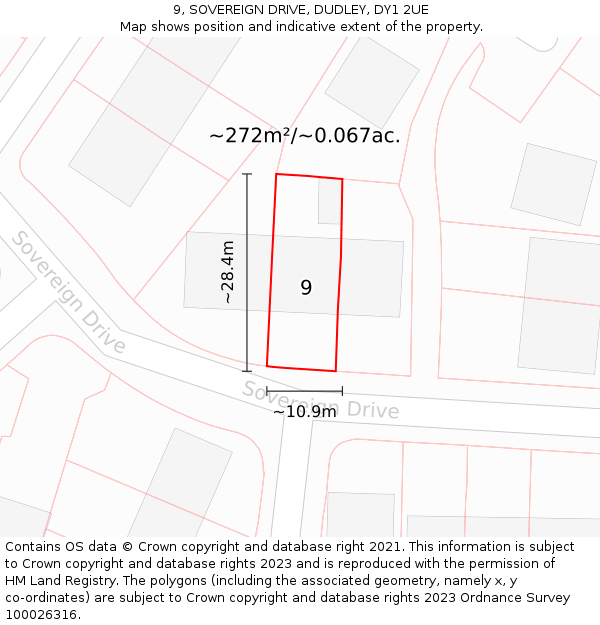 9, SOVEREIGN DRIVE, DUDLEY, DY1 2UE: Plot and title map