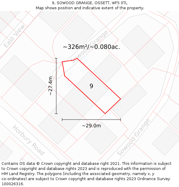 9, SOWOOD GRANGE, OSSETT, WF5 0TL: Plot and title map