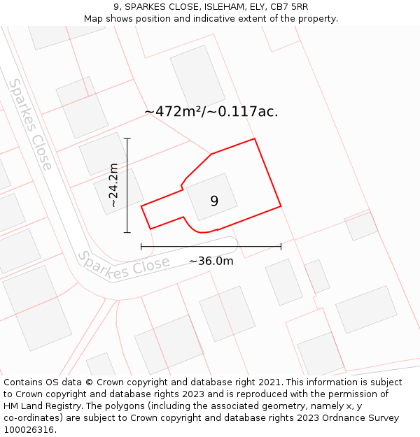 9, SPARKES CLOSE, ISLEHAM, ELY, CB7 5RR: Plot and title map