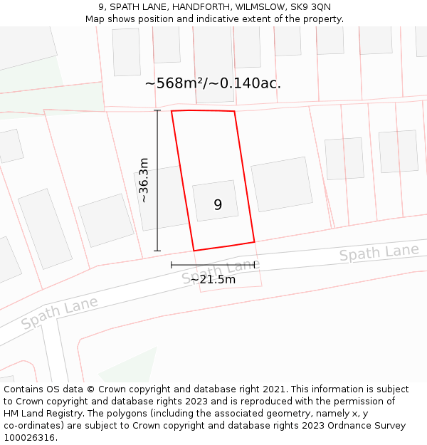 9, SPATH LANE, HANDFORTH, WILMSLOW, SK9 3QN: Plot and title map