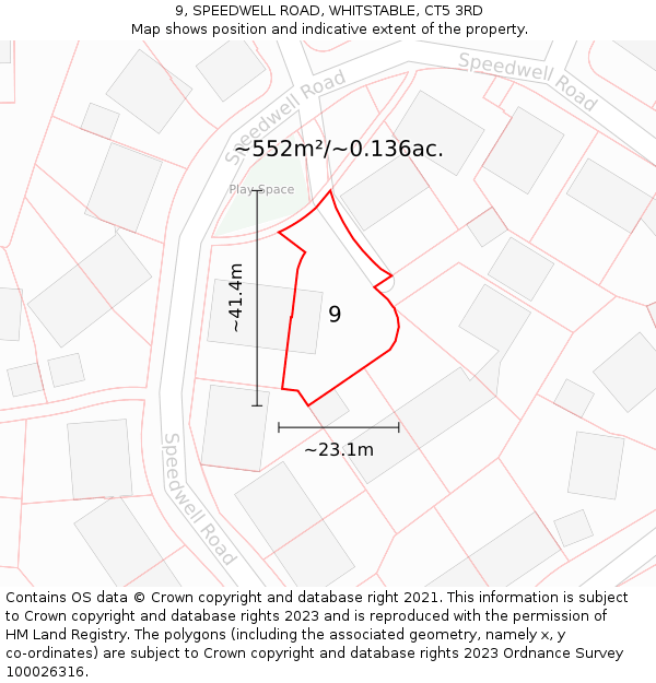 9, SPEEDWELL ROAD, WHITSTABLE, CT5 3RD: Plot and title map