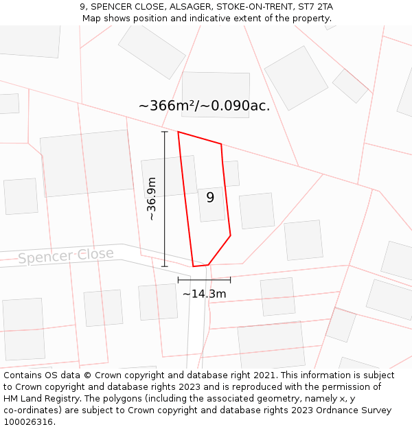 9, SPENCER CLOSE, ALSAGER, STOKE-ON-TRENT, ST7 2TA: Plot and title map