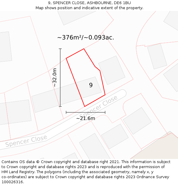 9, SPENCER CLOSE, ASHBOURNE, DE6 1BU: Plot and title map