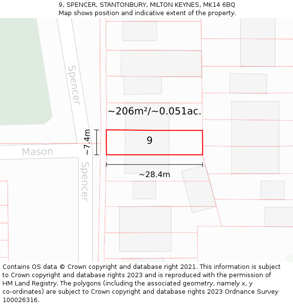 9, SPENCER, STANTONBURY, MILTON KEYNES, MK14 6BQ: Plot and title map