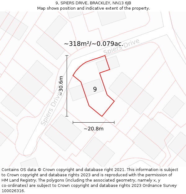 9, SPIERS DRIVE, BRACKLEY, NN13 6JB: Plot and title map