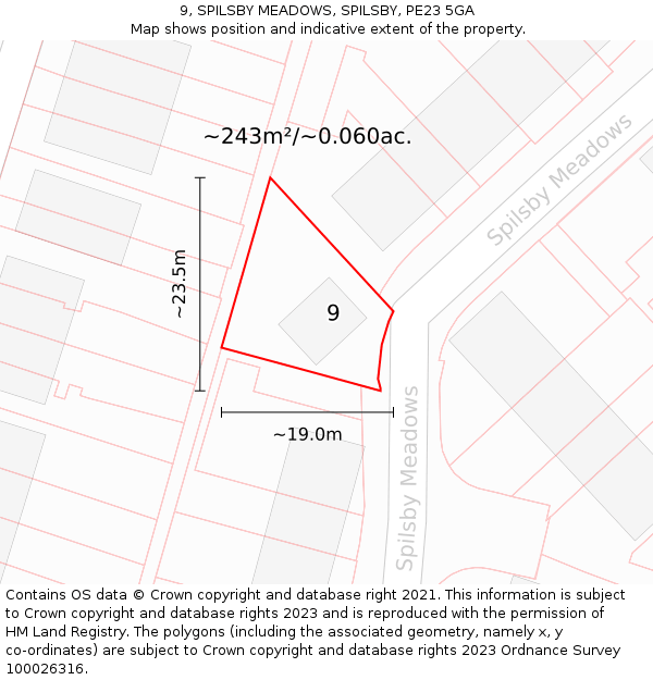 9, SPILSBY MEADOWS, SPILSBY, PE23 5GA: Plot and title map