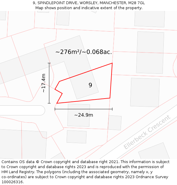 9, SPINDLEPOINT DRIVE, WORSLEY, MANCHESTER, M28 7GL: Plot and title map
