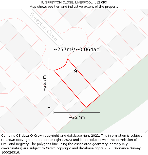 9, SPREYTON CLOSE, LIVERPOOL, L12 0RX: Plot and title map