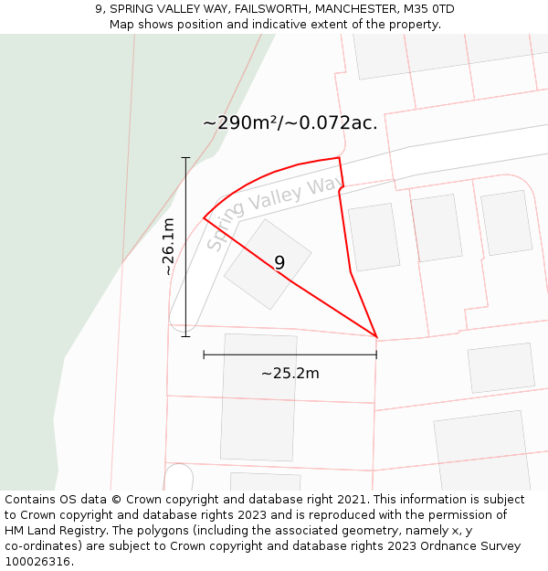 9, SPRING VALLEY WAY, FAILSWORTH, MANCHESTER, M35 0TD: Plot and title map