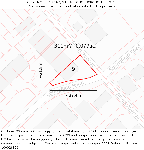 9, SPRINGFIELD ROAD, SILEBY, LOUGHBOROUGH, LE12 7EE: Plot and title map