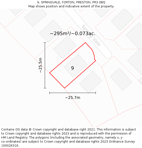 9, SPRINGVALE, FORTON, PRESTON, PR3 0BQ: Plot and title map