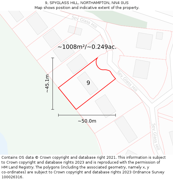 9, SPYGLASS HILL, NORTHAMPTON, NN4 0US: Plot and title map