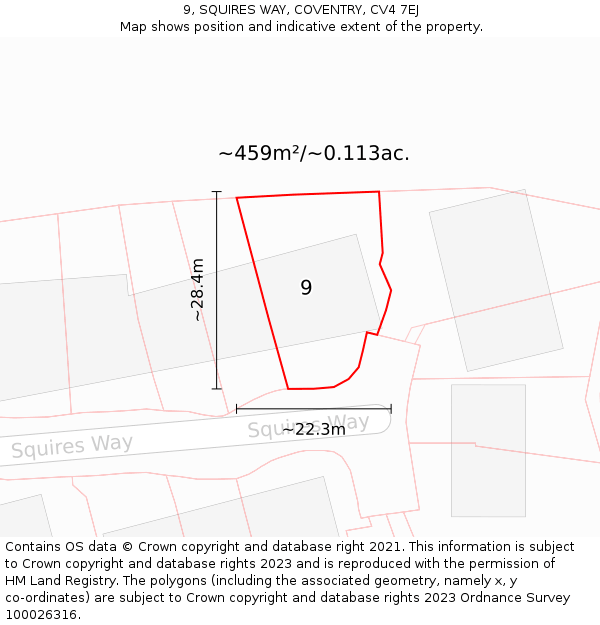 9, SQUIRES WAY, COVENTRY, CV4 7EJ: Plot and title map