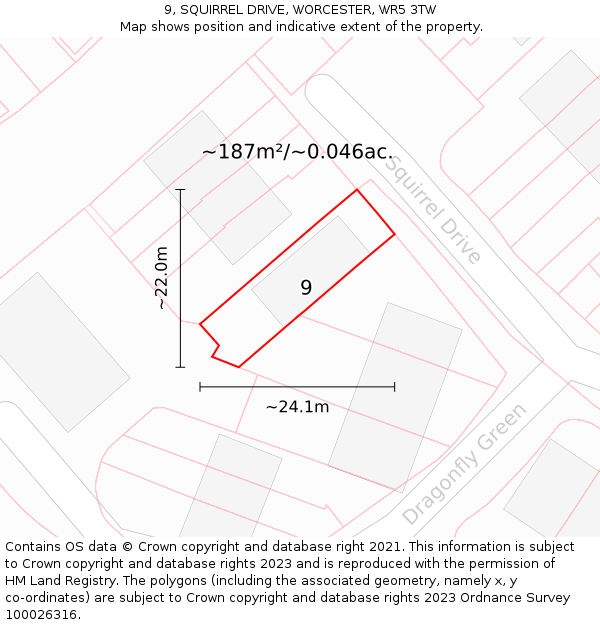 9, SQUIRREL DRIVE, WORCESTER, WR5 3TW: Plot and title map