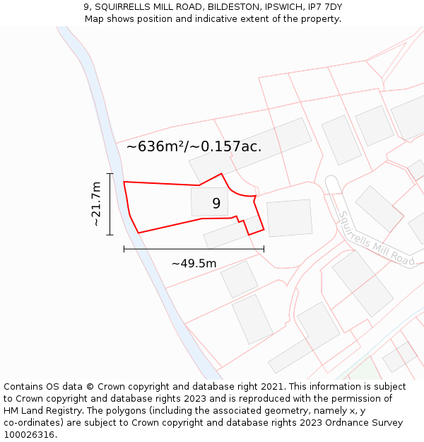 9, SQUIRRELLS MILL ROAD, BILDESTON, IPSWICH, IP7 7DY: Plot and title map
