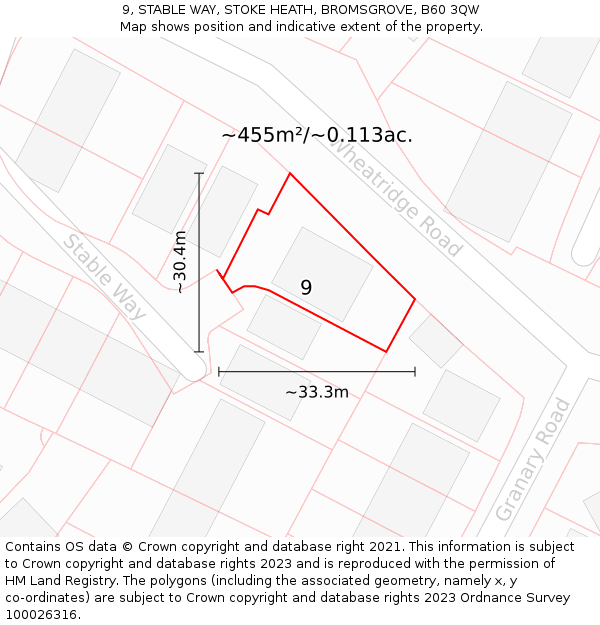 9, STABLE WAY, STOKE HEATH, BROMSGROVE, B60 3QW: Plot and title map