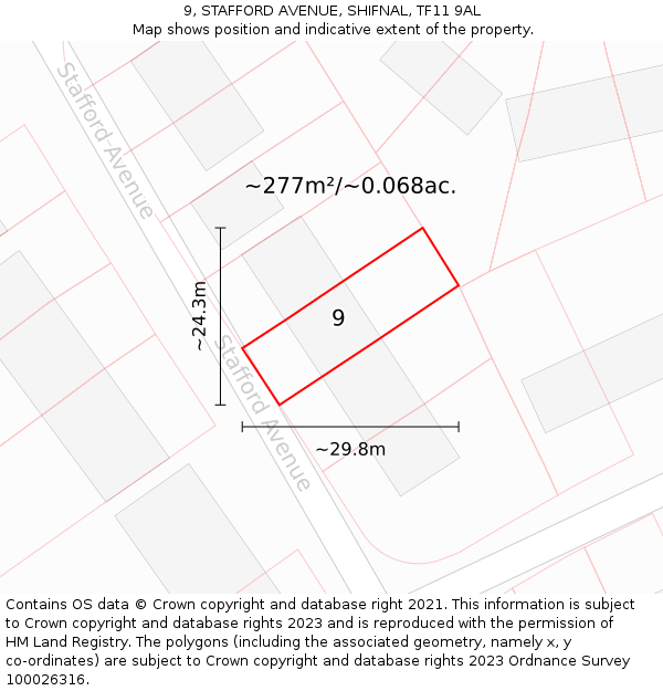 9, STAFFORD AVENUE, SHIFNAL, TF11 9AL: Plot and title map