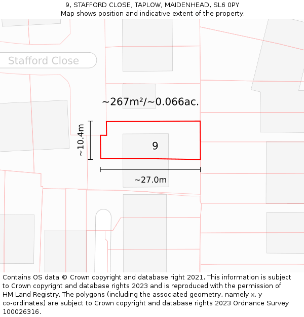 9, STAFFORD CLOSE, TAPLOW, MAIDENHEAD, SL6 0PY: Plot and title map