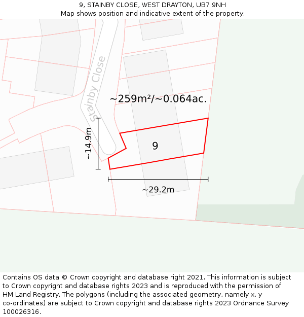 9, STAINBY CLOSE, WEST DRAYTON, UB7 9NH: Plot and title map