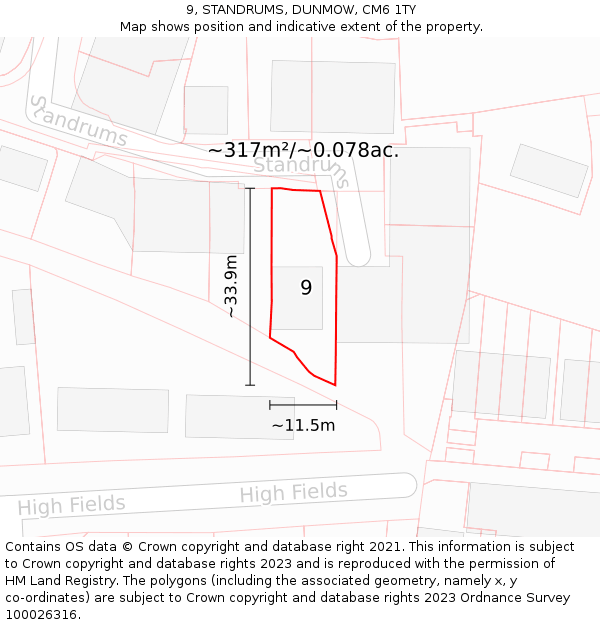 9, STANDRUMS, DUNMOW, CM6 1TY: Plot and title map