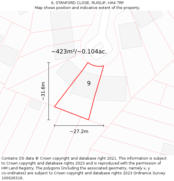 9, STANFORD CLOSE, RUISLIP, HA4 7RP: Plot and title map