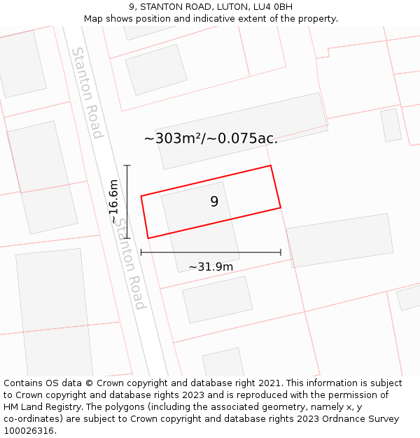 9, STANTON ROAD, LUTON, LU4 0BH: Plot and title map