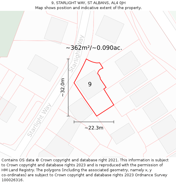 9, STARLIGHT WAY, ST ALBANS, AL4 0JH: Plot and title map