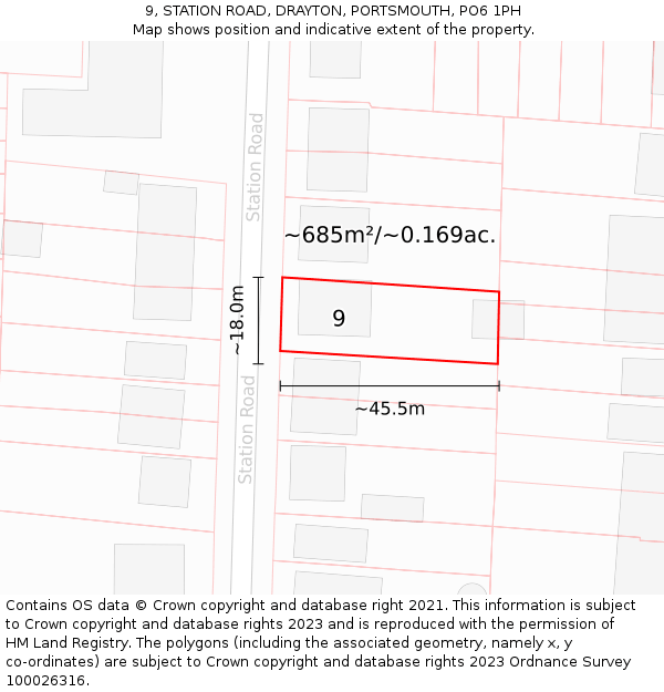 9, STATION ROAD, DRAYTON, PORTSMOUTH, PO6 1PH: Plot and title map