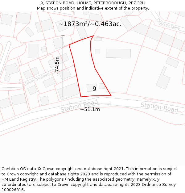 9, STATION ROAD, HOLME, PETERBOROUGH, PE7 3PH: Plot and title map