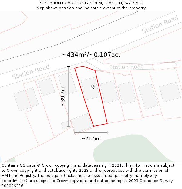 9, STATION ROAD, PONTYBEREM, LLANELLI, SA15 5LF: Plot and title map