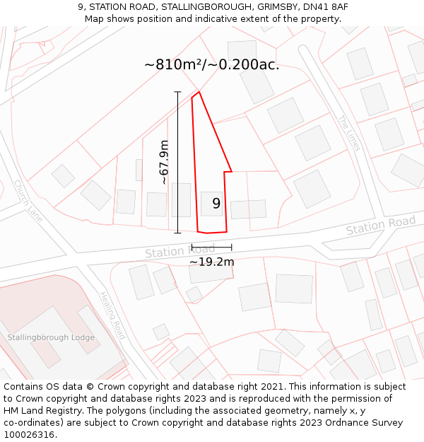 9, STATION ROAD, STALLINGBOROUGH, GRIMSBY, DN41 8AF: Plot and title map