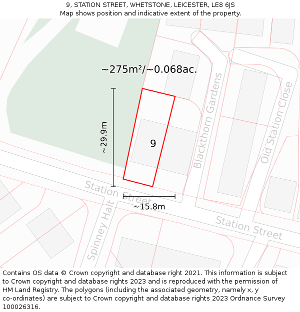 9, STATION STREET, WHETSTONE, LEICESTER, LE8 6JS: Plot and title map