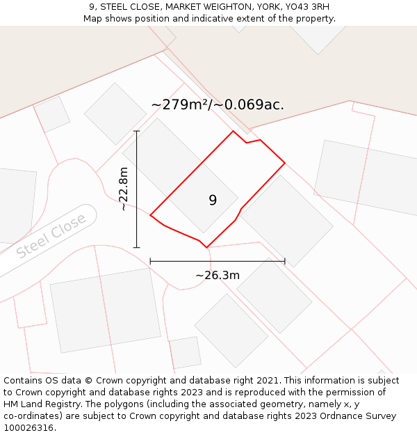 9, STEEL CLOSE, MARKET WEIGHTON, YORK, YO43 3RH: Plot and title map