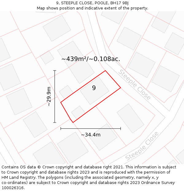 9, STEEPLE CLOSE, POOLE, BH17 9BJ: Plot and title map