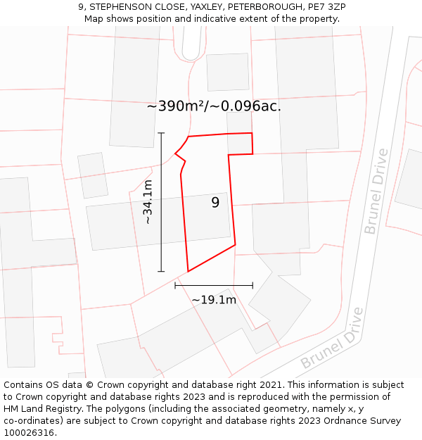 9, STEPHENSON CLOSE, YAXLEY, PETERBOROUGH, PE7 3ZP: Plot and title map