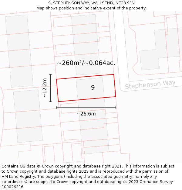 9, STEPHENSON WAY, WALLSEND, NE28 9FN: Plot and title map