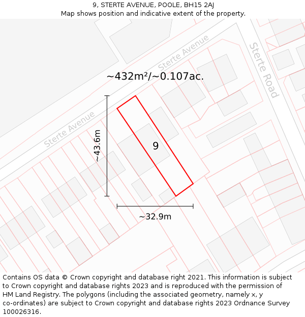 9, STERTE AVENUE, POOLE, BH15 2AJ: Plot and title map