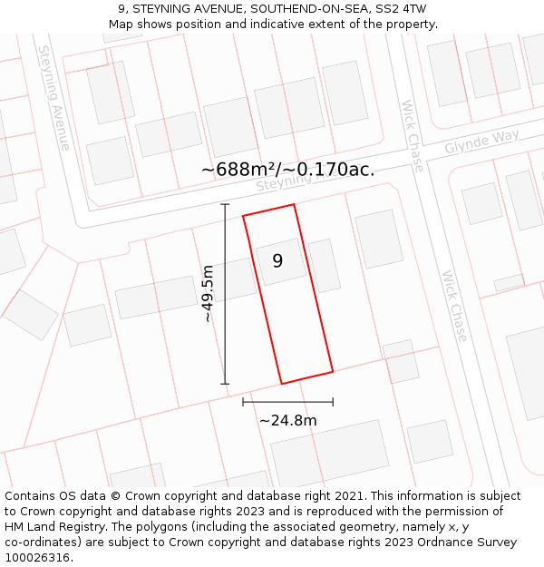 9, STEYNING AVENUE, SOUTHEND-ON-SEA, SS2 4TW: Plot and title map