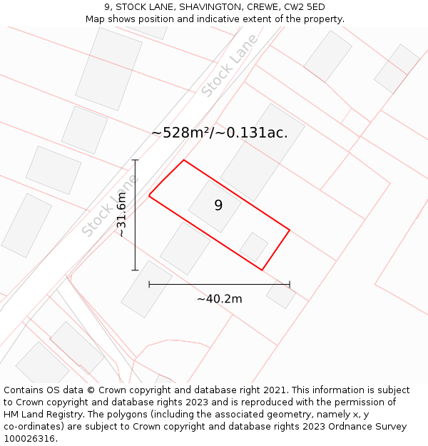 9, STOCK LANE, SHAVINGTON, CREWE, CW2 5ED: Plot and title map